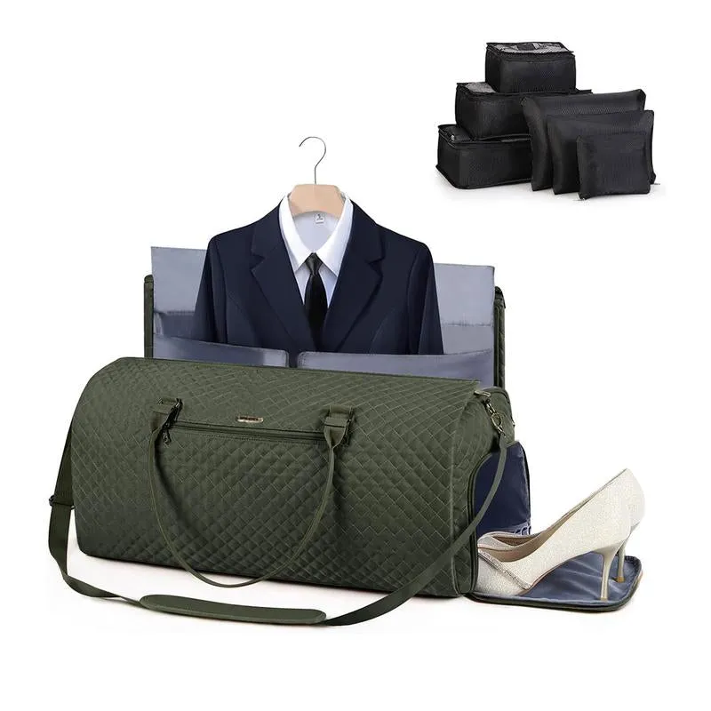 Lekesky Garment Bags with 6 Set Packing Cubes, Garment Convertible Weekender Bag for Women, Large Carry on Garment Bags for Travel, Duffle Bag