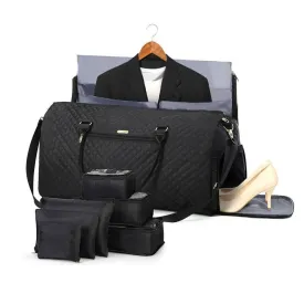 Lekesky Garment Bags with 6 Set Packing Cubes, Garment Convertible Weekender Bag for Women, Large Carry on Garment Bags for Travel, Duffle Bag