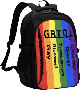 LGBT Rainbow Gay Pride Flag LGBTQI Travel Laptop Backpack Casual Daypack Large Notebook Rucksack Business Bag Sports Bags with USB Charging Port for Gym Yoga Hiking