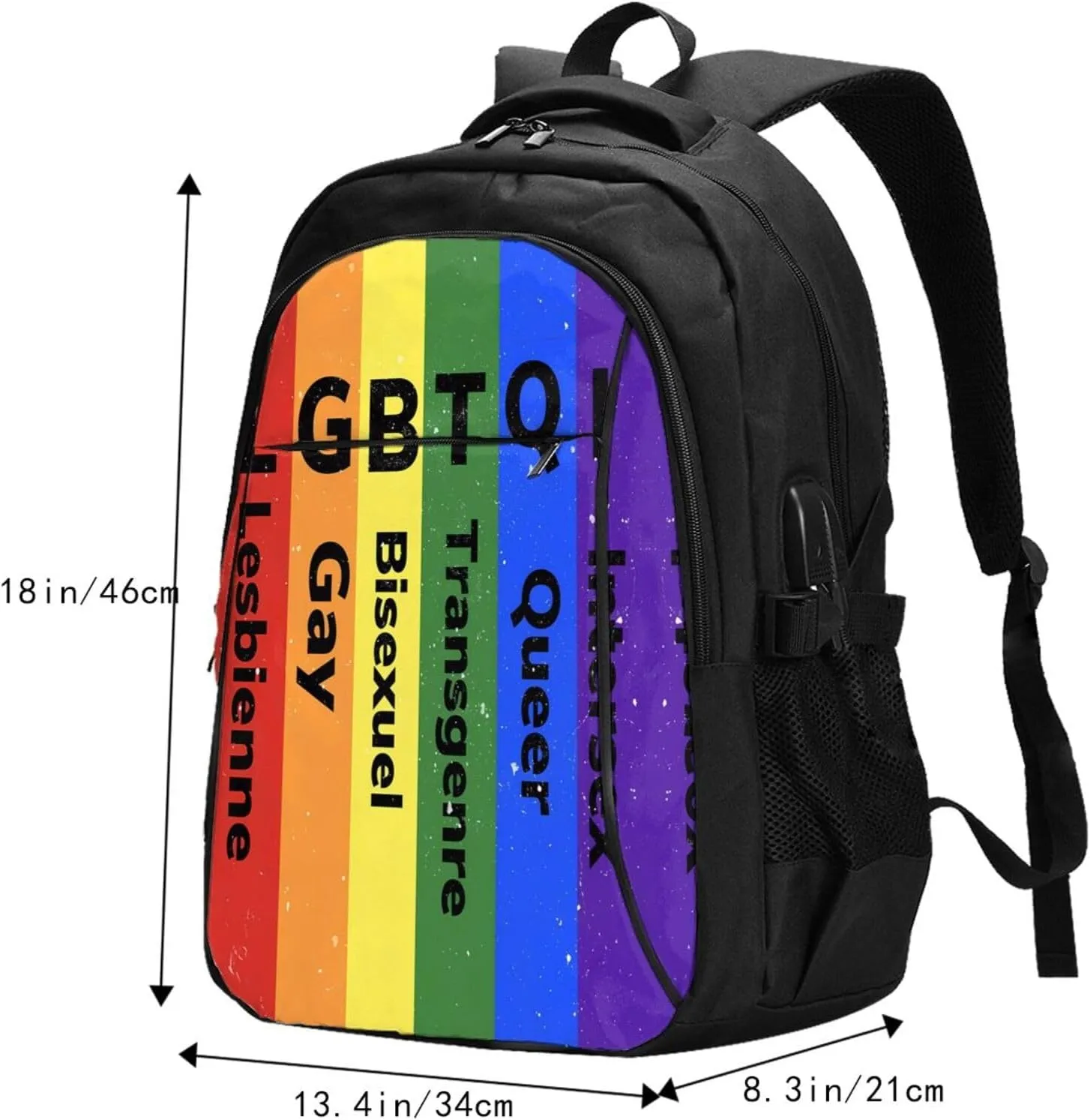LGBT Rainbow Gay Pride Flag LGBTQI Travel Laptop Backpack Casual Daypack Large Notebook Rucksack Business Bag Sports Bags with USB Charging Port for Gym Yoga Hiking