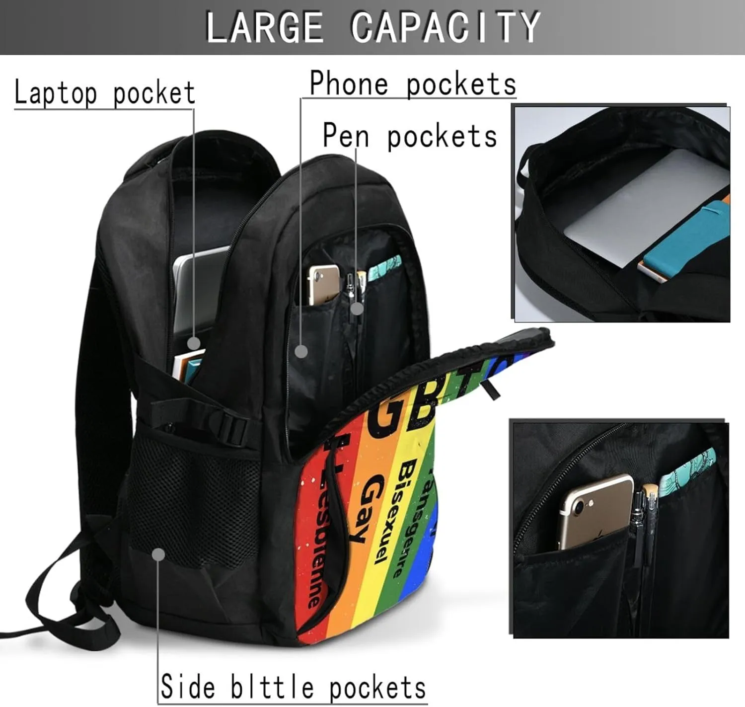 LGBT Rainbow Gay Pride Flag LGBTQI Travel Laptop Backpack Casual Daypack Large Notebook Rucksack Business Bag Sports Bags with USB Charging Port for Gym Yoga Hiking