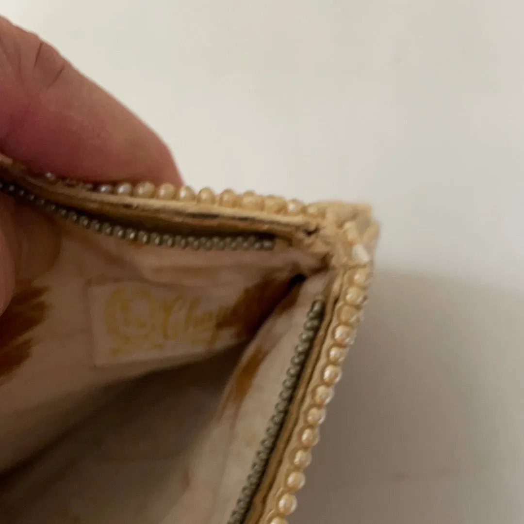 <€€ Vintage 1940s K & G Charlet Paris New York Ivory Gray Beaded Clutch Evening Bag Purse