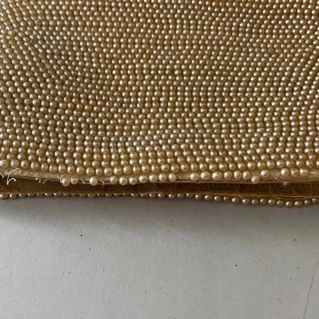 <€€ Vintage 1940s K & G Charlet Paris New York Ivory Gray Beaded Clutch Evening Bag Purse