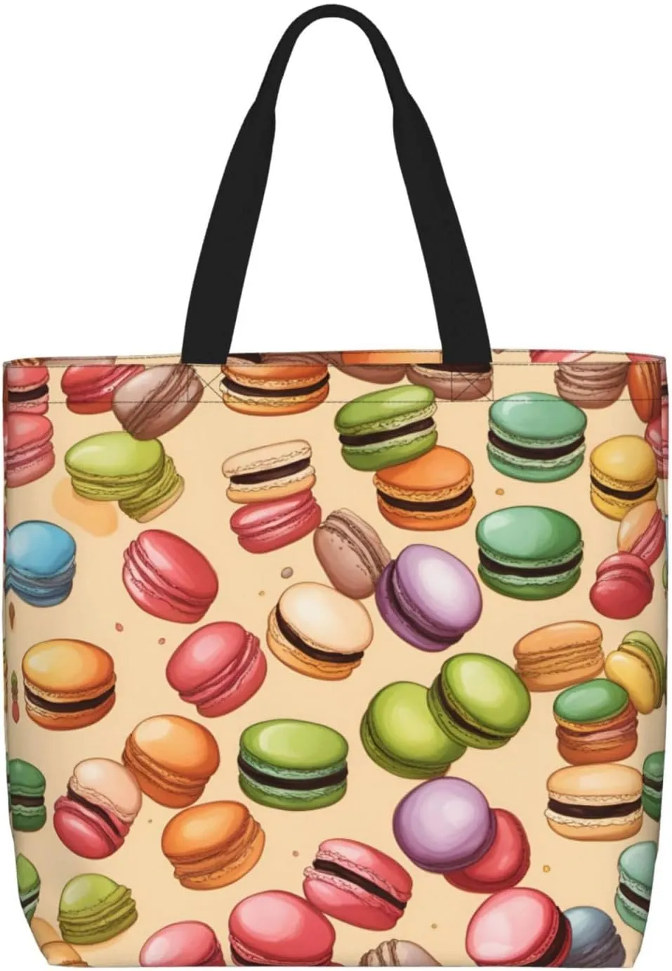 Macaron Biscuit Flavored print Casual tote bag Convenient tote bag with zipper grocery bag outdoor daily travel
