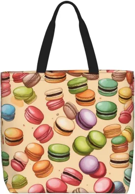 Macaron Biscuit Flavored print Casual tote bag Convenient tote bag with zipper grocery bag outdoor daily travel