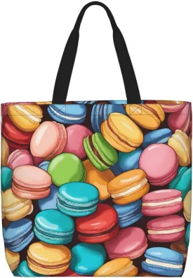 Macaron Biscuit Flavored print Casual tote bag Convenient tote bag with zipper grocery bag outdoor daily travel