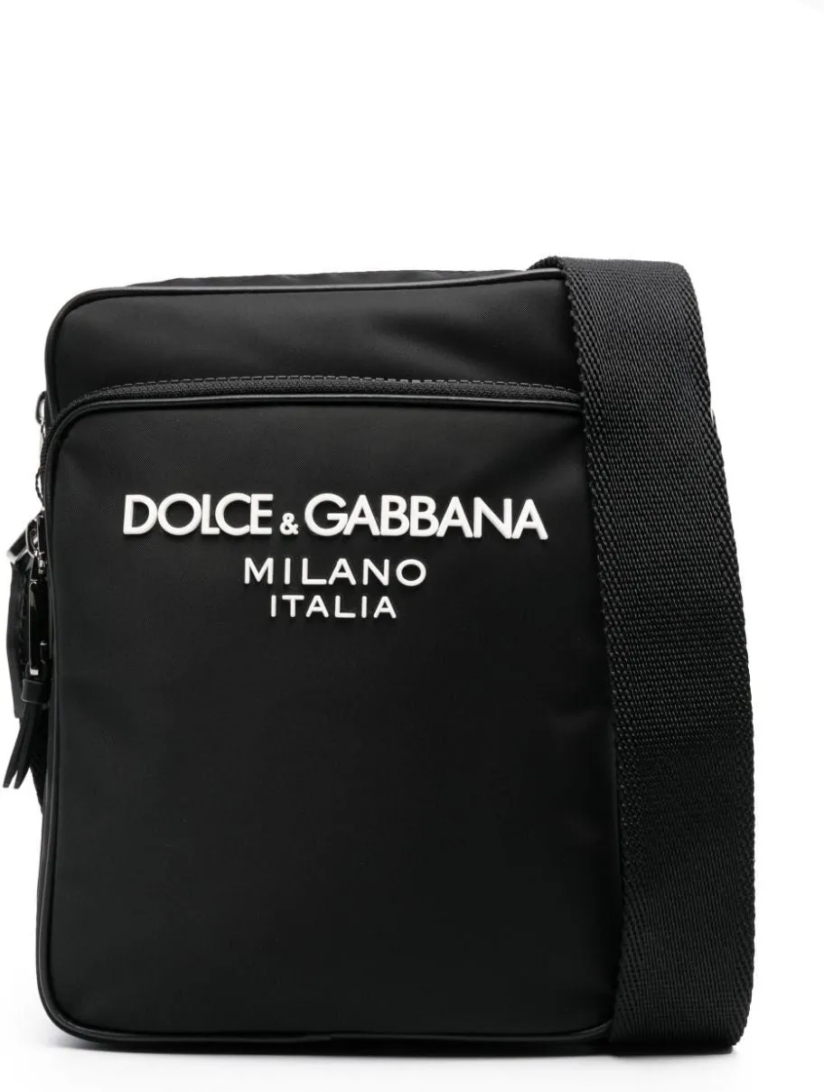 Men's Logo Rubberised Messenger Bag in Black | Size UNICA | BM2294AG182