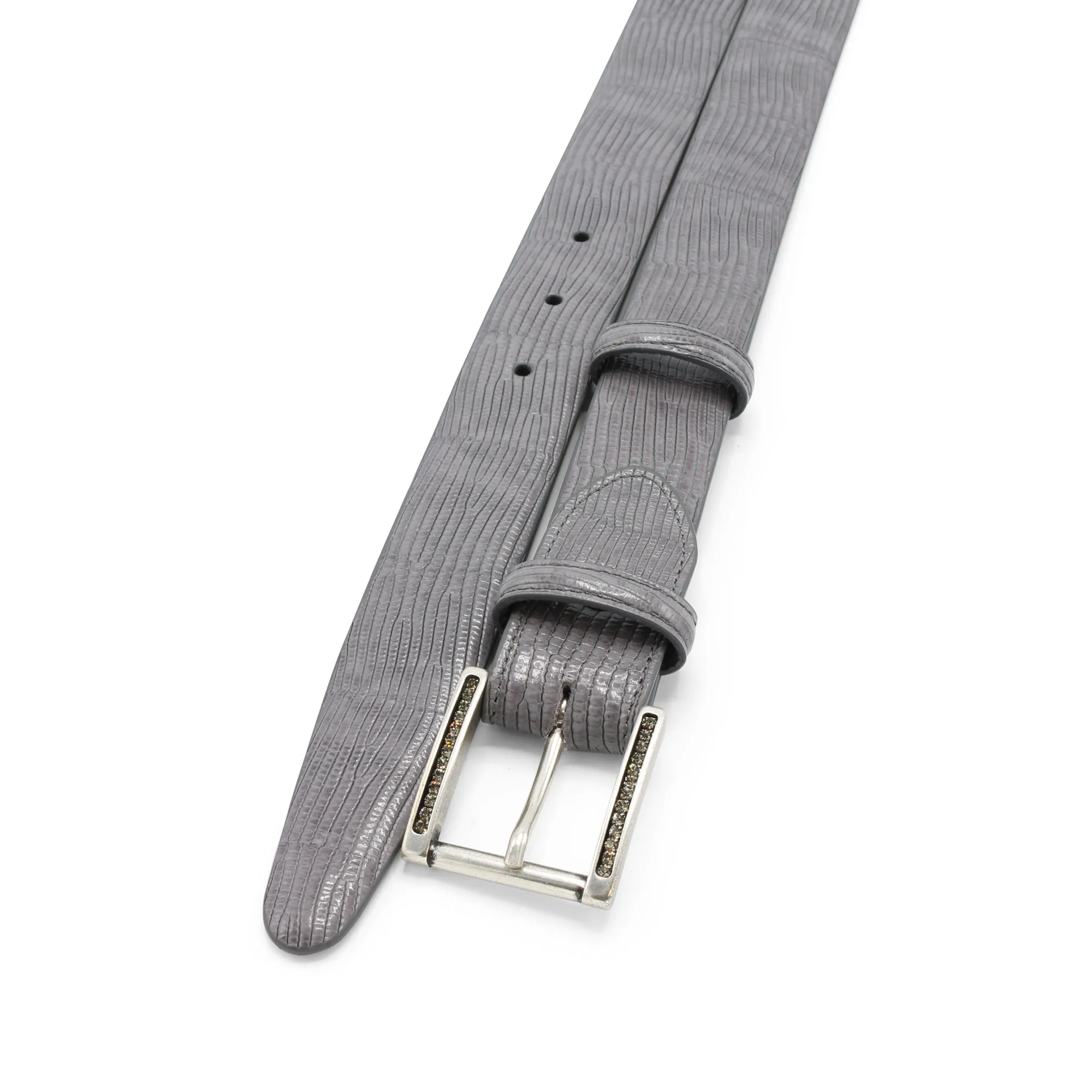 Mid Grey Narrow Lucertola Crystal Prong Belt