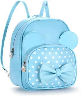 Mini Backpack for Girls Women Cute Bowknot Polka Dot Small Mouse Backpack Purse Shoulder Bag Casual Travel Daypacks (Blue)