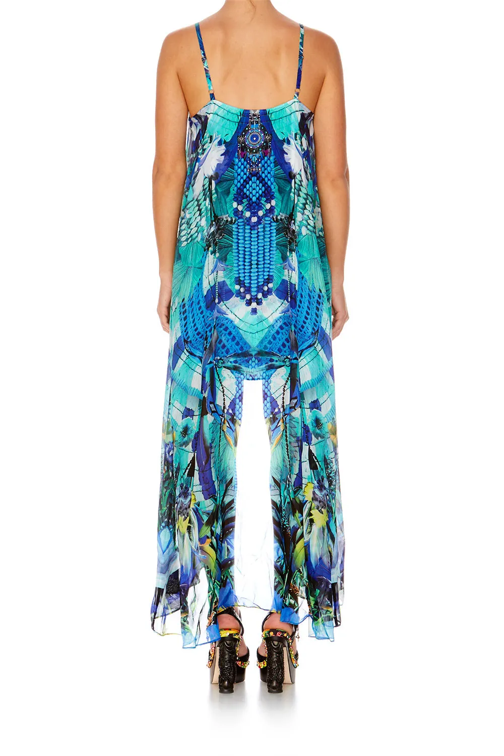 MINI DRESS WITH LONG OVERLAY AMAZON AZURE
