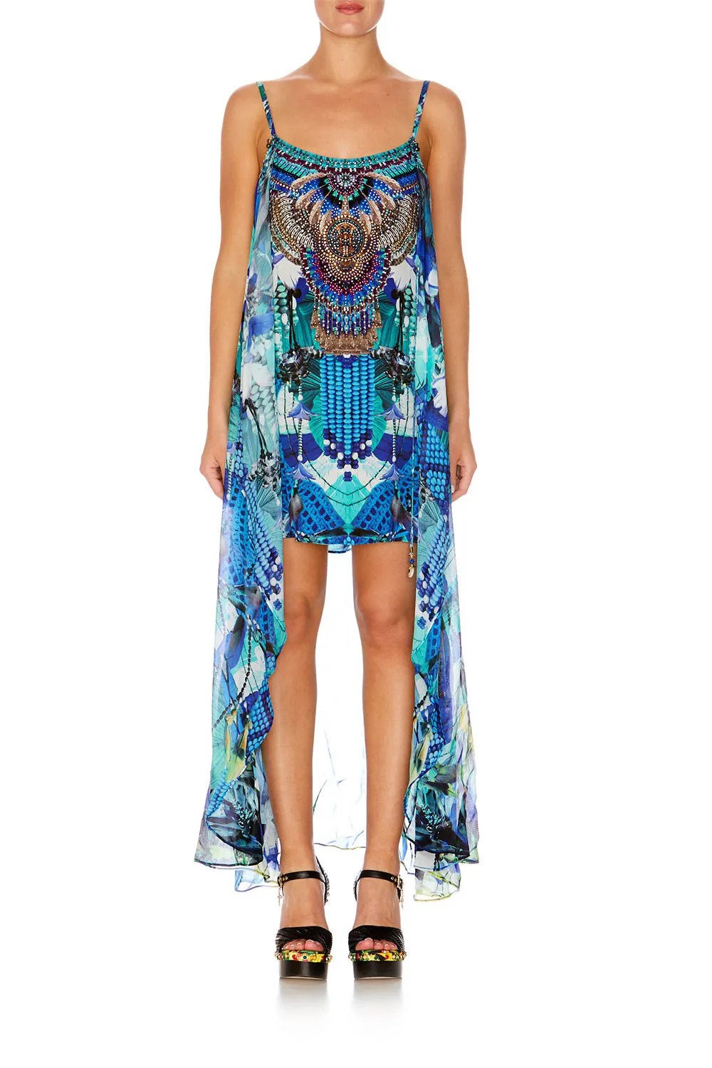 MINI DRESS WITH LONG OVERLAY AMAZON AZURE