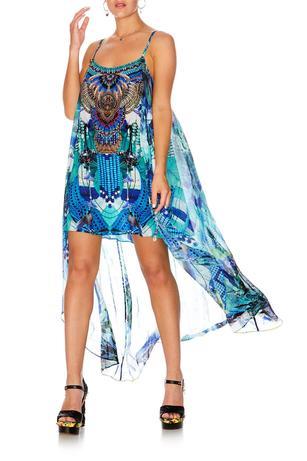 MINI DRESS WITH LONG OVERLAY AMAZON AZURE