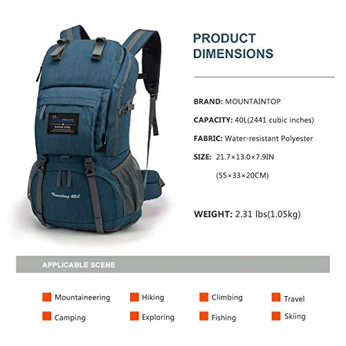 MOUNTAINTOP 40L Hiking Backpack for Women & Men Outdoor
