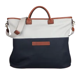 Navy Grey Cotton Canvas Leather Travel Tote