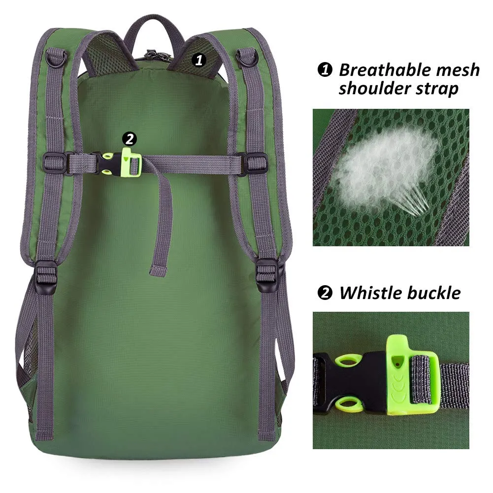 OlarHike Lightweight Travel Backpack, 35L Water Resistant Packable Traveling/Hiking Backpack Daypack for Men & Women, Multipurpose Use, Green