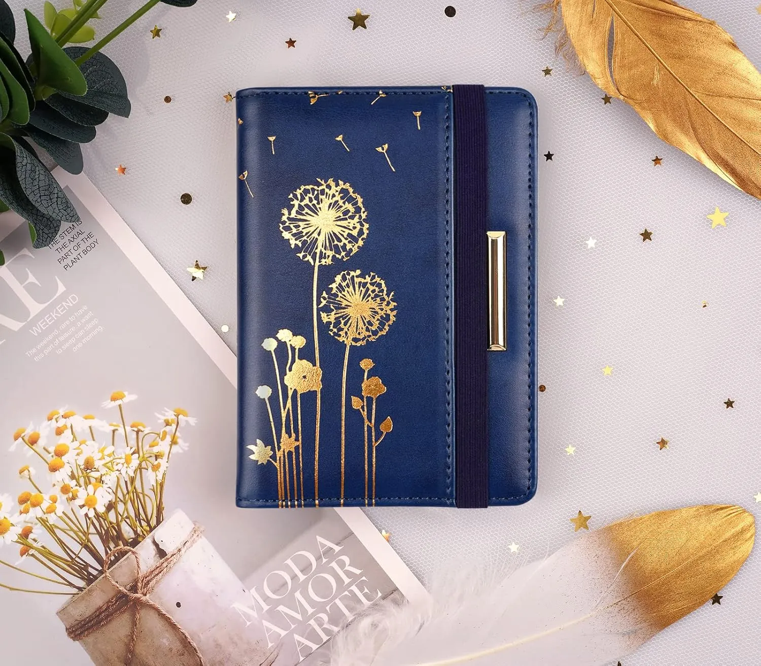 Passport Holder Cover Travel RFID Blocking Passport Cover Rose Gold Cute Flowers Passport Wallet with Elastic Band for Women