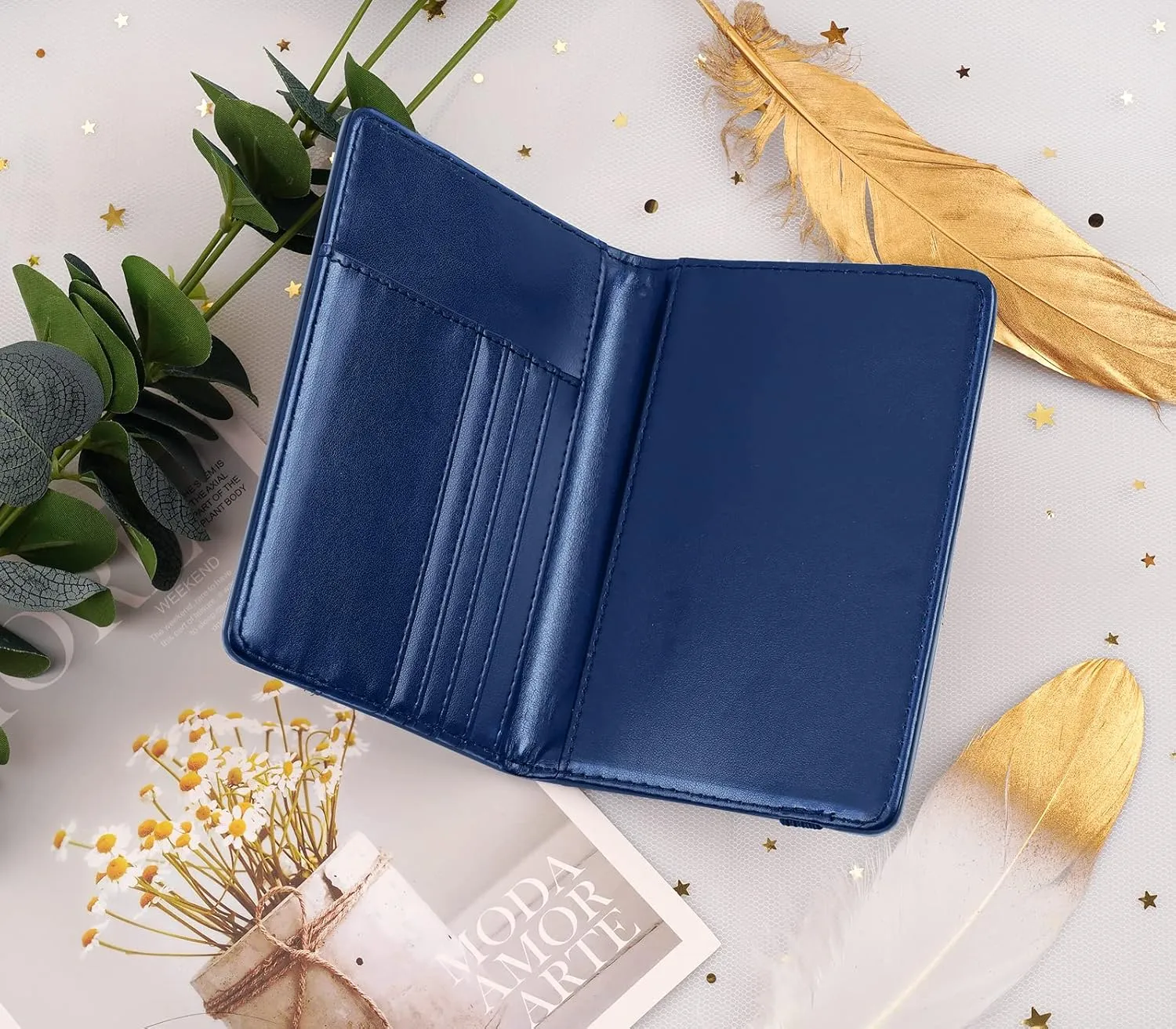 Passport Holder Cover Travel RFID Blocking Passport Cover Rose Gold Cute Flowers Passport Wallet with Elastic Band for Women