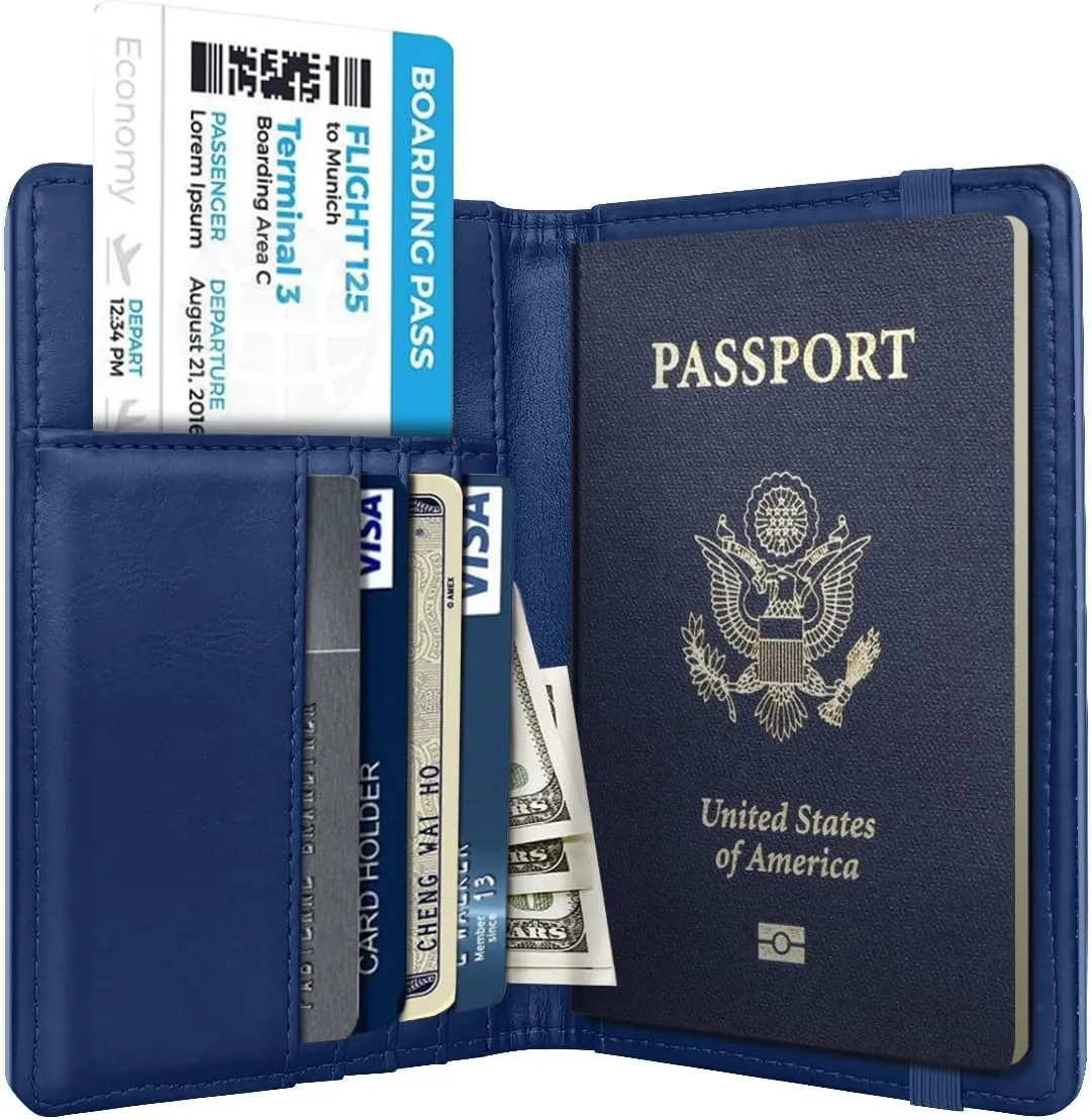 Passport Holder Cover Travel RFID Blocking Passport Cover Rose Gold Cute Flowers Passport Wallet with Elastic Band for Women
