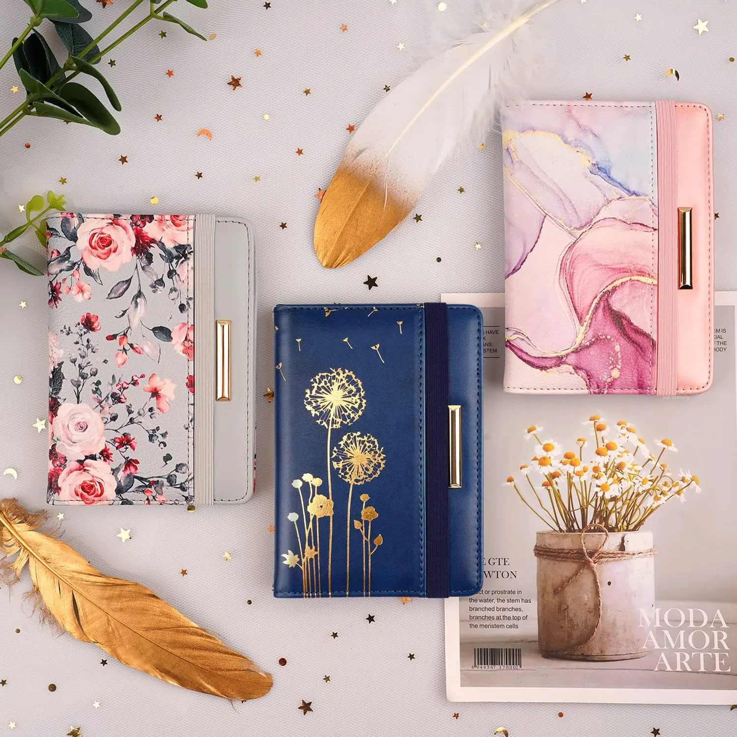 Passport Holder Cover Travel RFID Blocking Passport Cover Rose Gold Cute Flowers Passport Wallet with Elastic Band for Women