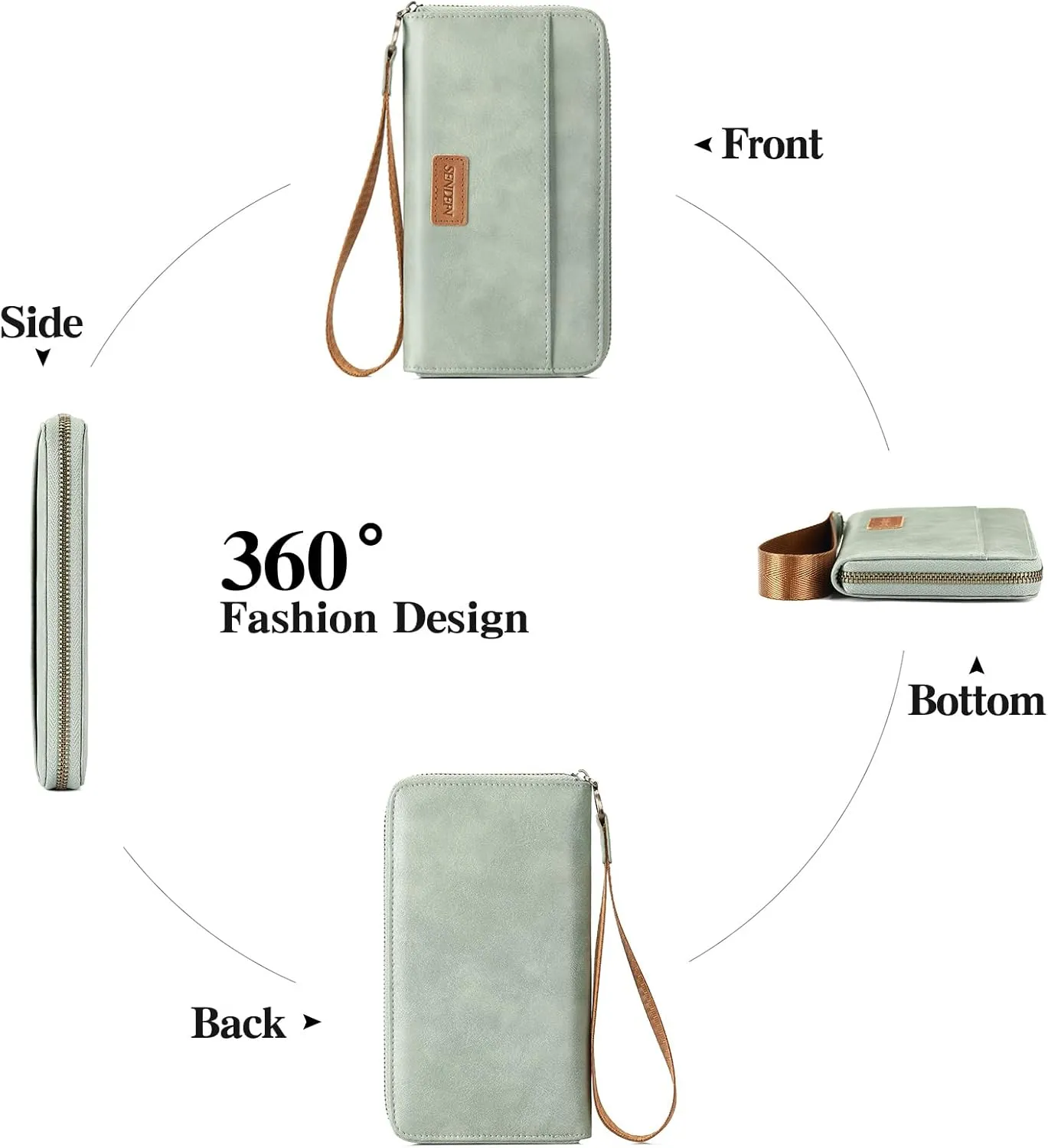 SENDEFN Womens Wallet Genuine Leather Wristlet Wallets for Women Clutch Credit Card Holder Zipper Around Long Purse