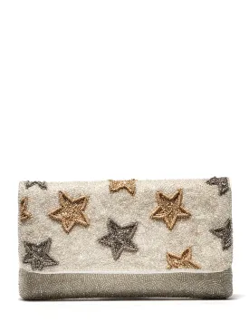 Silver Stars Beaded Clutch