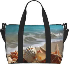 Sports Gym Bag for Women Men Travel Duffel Bag Tote Weekender Bag Carry on Overnight Bag for Travel Swimming Fitness Workout Sports Seashells Starfish on Beach Duffle Bag