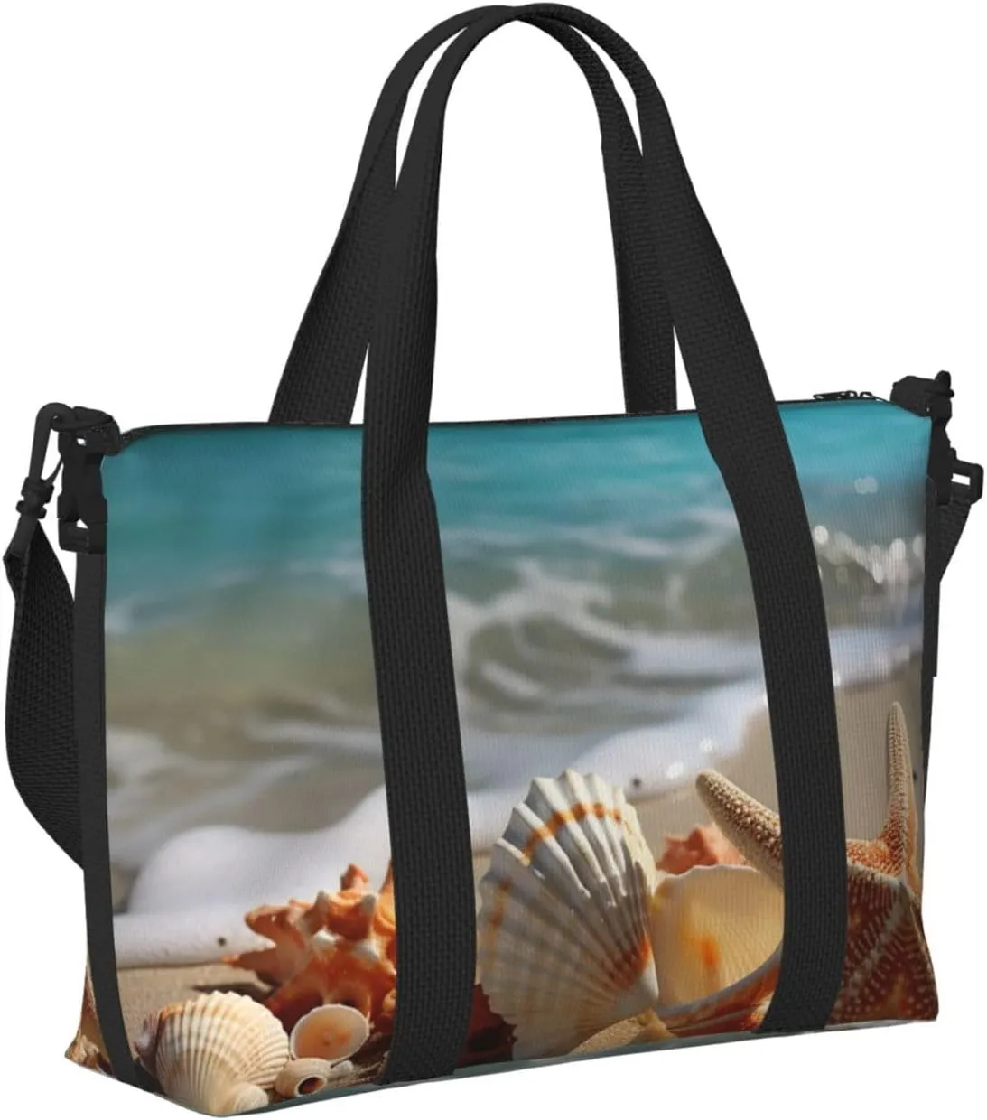Sports Gym Bag for Women Men Travel Duffel Bag Tote Weekender Bag Carry on Overnight Bag for Travel Swimming Fitness Workout Sports Seashells Starfish on Beach Duffle Bag
