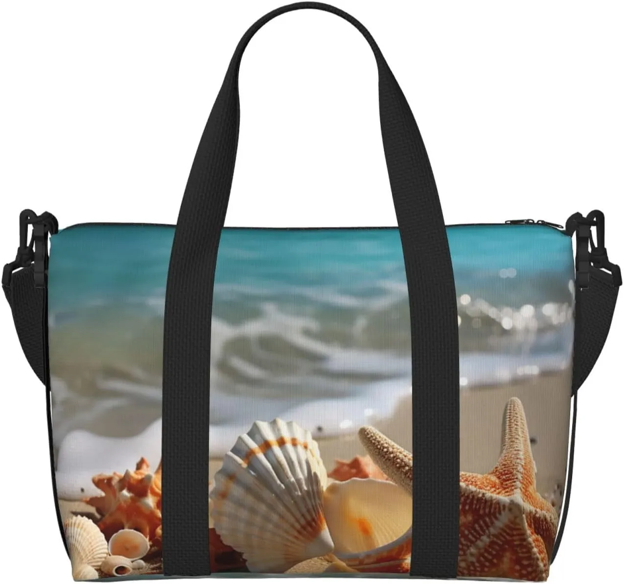 Sports Gym Bag for Women Men Travel Duffel Bag Tote Weekender Bag Carry on Overnight Bag for Travel Swimming Fitness Workout Sports Seashells Starfish on Beach Duffle Bag