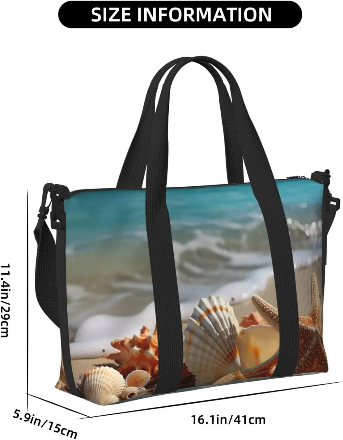 Sports Gym Bag for Women Men Travel Duffel Bag Tote Weekender Bag Carry on Overnight Bag for Travel Swimming Fitness Workout Sports Seashells Starfish on Beach Duffle Bag