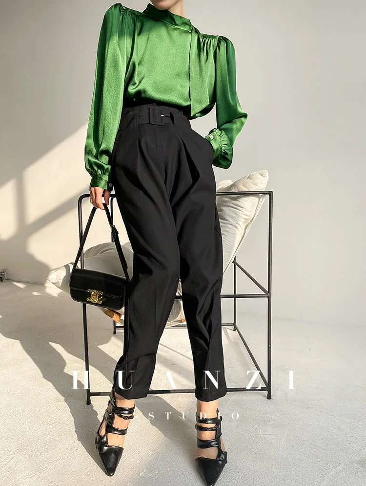 Spring summer fashion high waist loose straight belt radish pants trousers - Tima