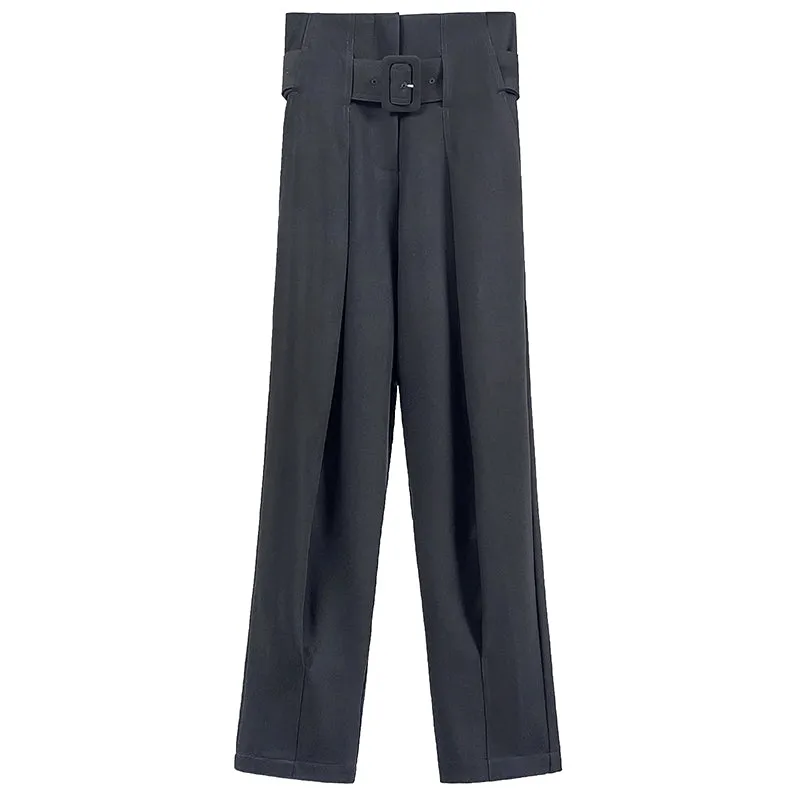 Spring summer fashion high waist loose straight belt radish pants trousers - Tima