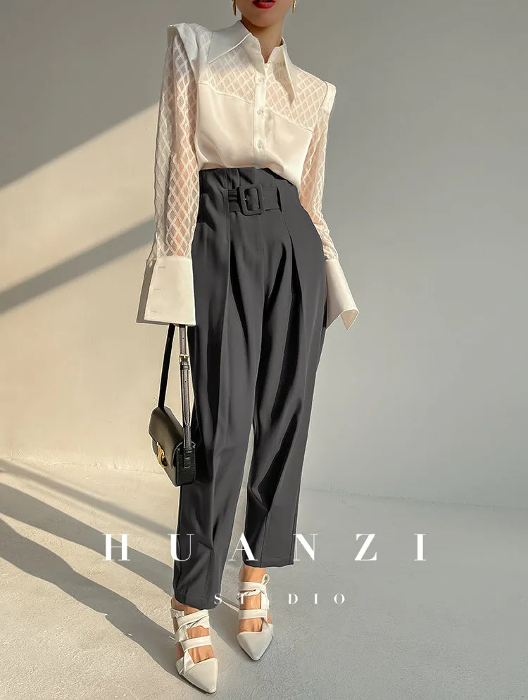 Spring summer fashion high waist loose straight belt radish pants trousers - Tima