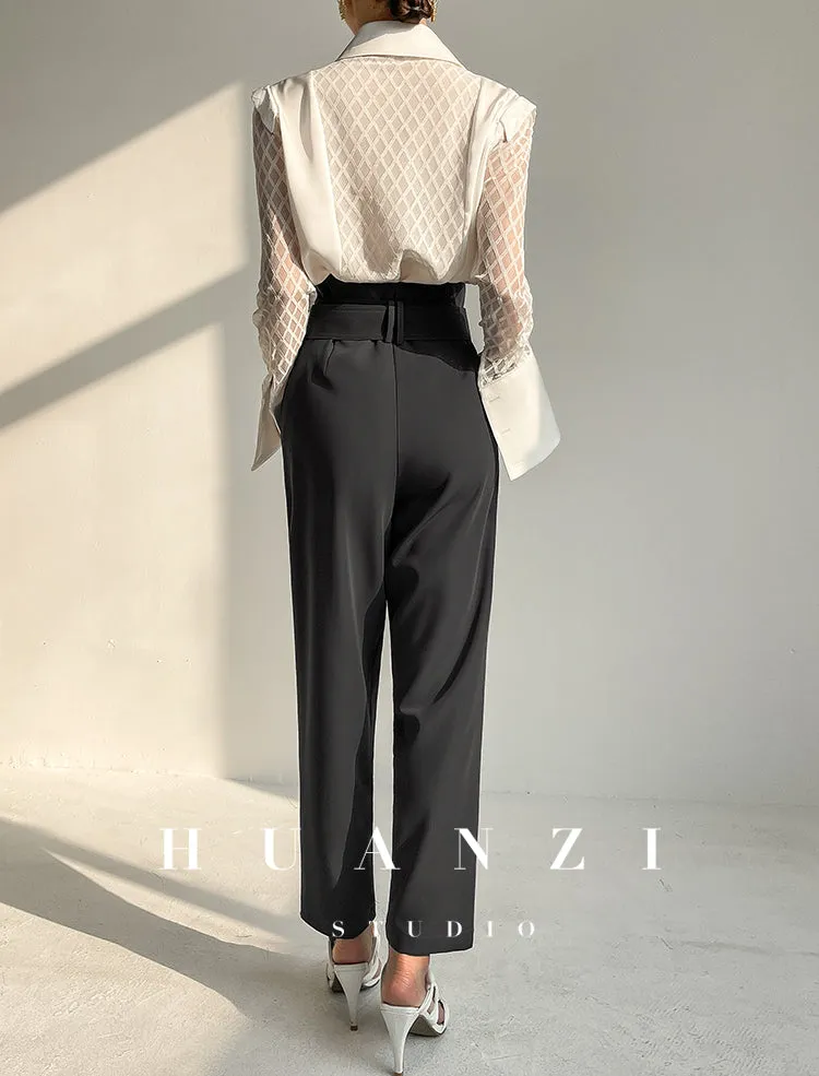 Spring summer fashion high waist loose straight belt radish pants trousers - Tima