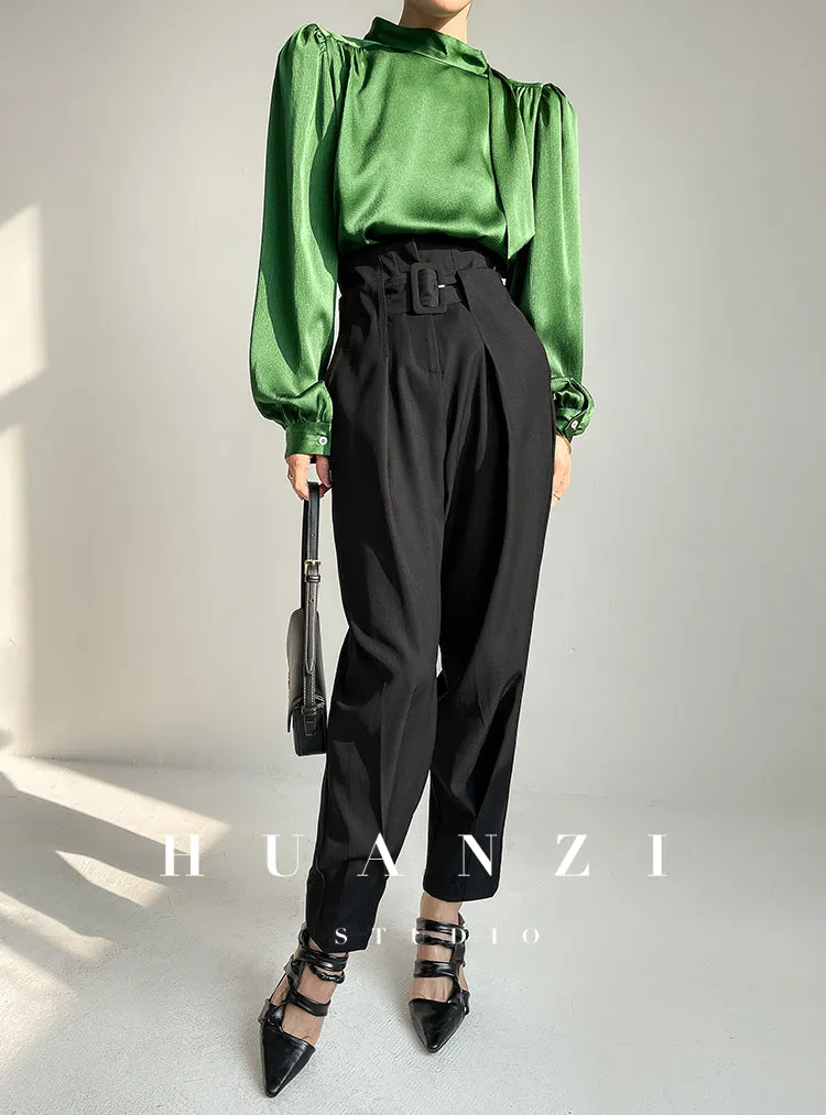 Spring summer fashion high waist loose straight belt radish pants trousers - Tima