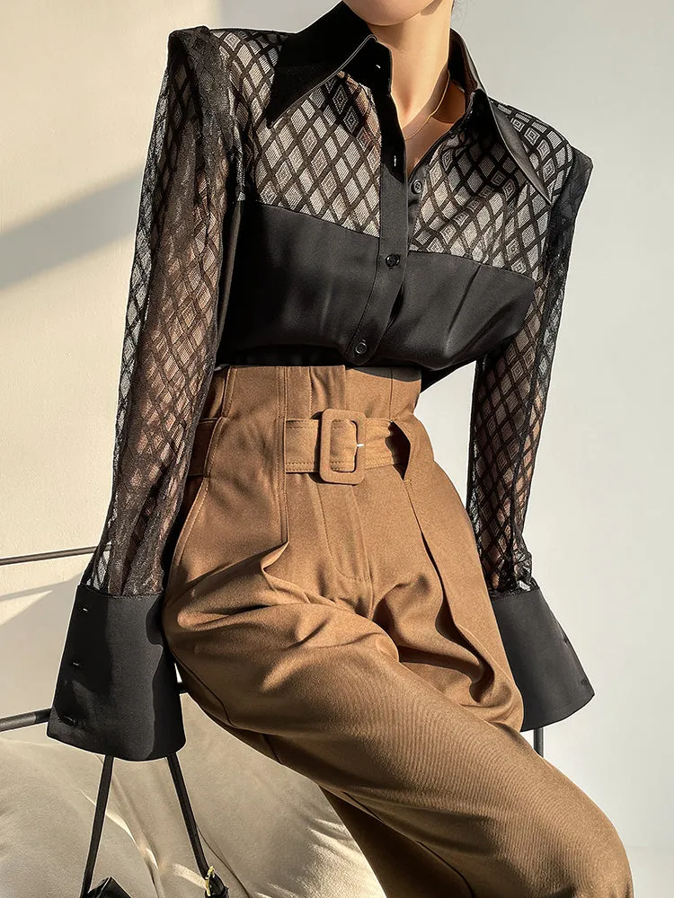 Spring summer fashion high waist loose straight belt radish pants trousers - Tima