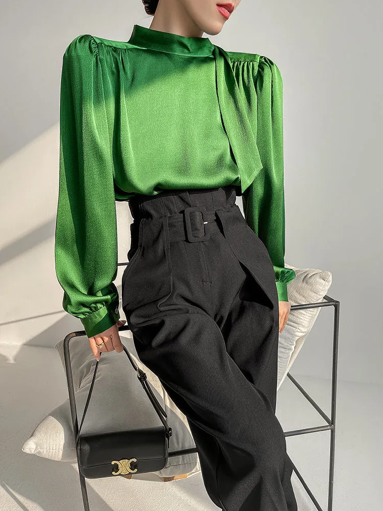 Spring summer fashion high waist loose straight belt radish pants trousers - Tima