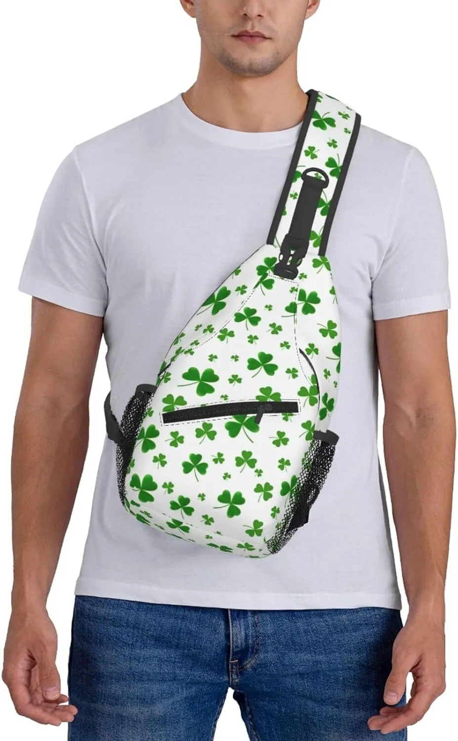 St Patricks Day Shamrock Crossbody Sling Backpack For Women Men, Fashion Adjustable Lucky Clover Chest Bag Green Shoulder Bag Sling Bag For Sport Travel Hiking Daypack
