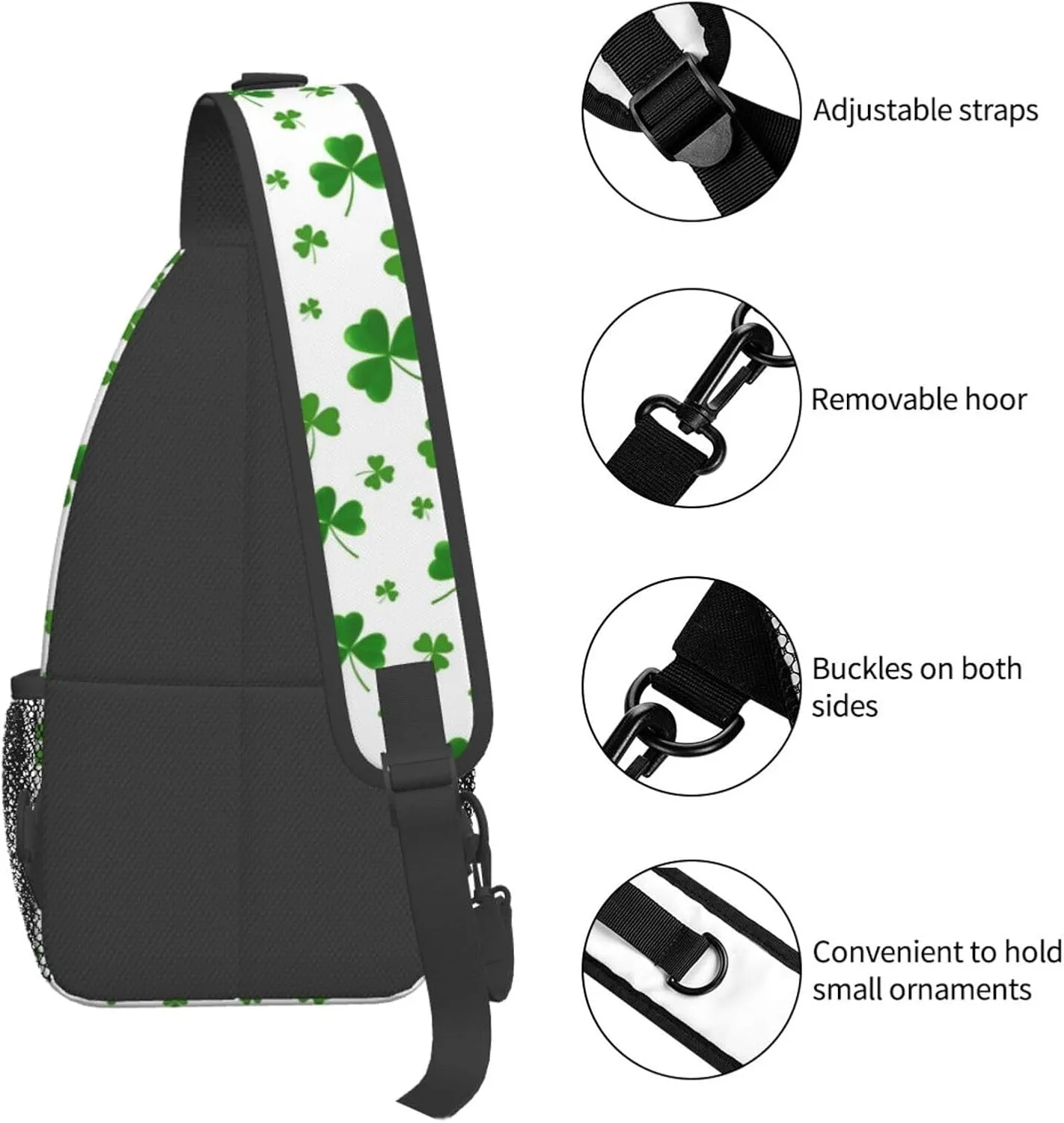 St Patricks Day Shamrock Crossbody Sling Backpack For Women Men, Fashion Adjustable Lucky Clover Chest Bag Green Shoulder Bag Sling Bag For Sport Travel Hiking Daypack