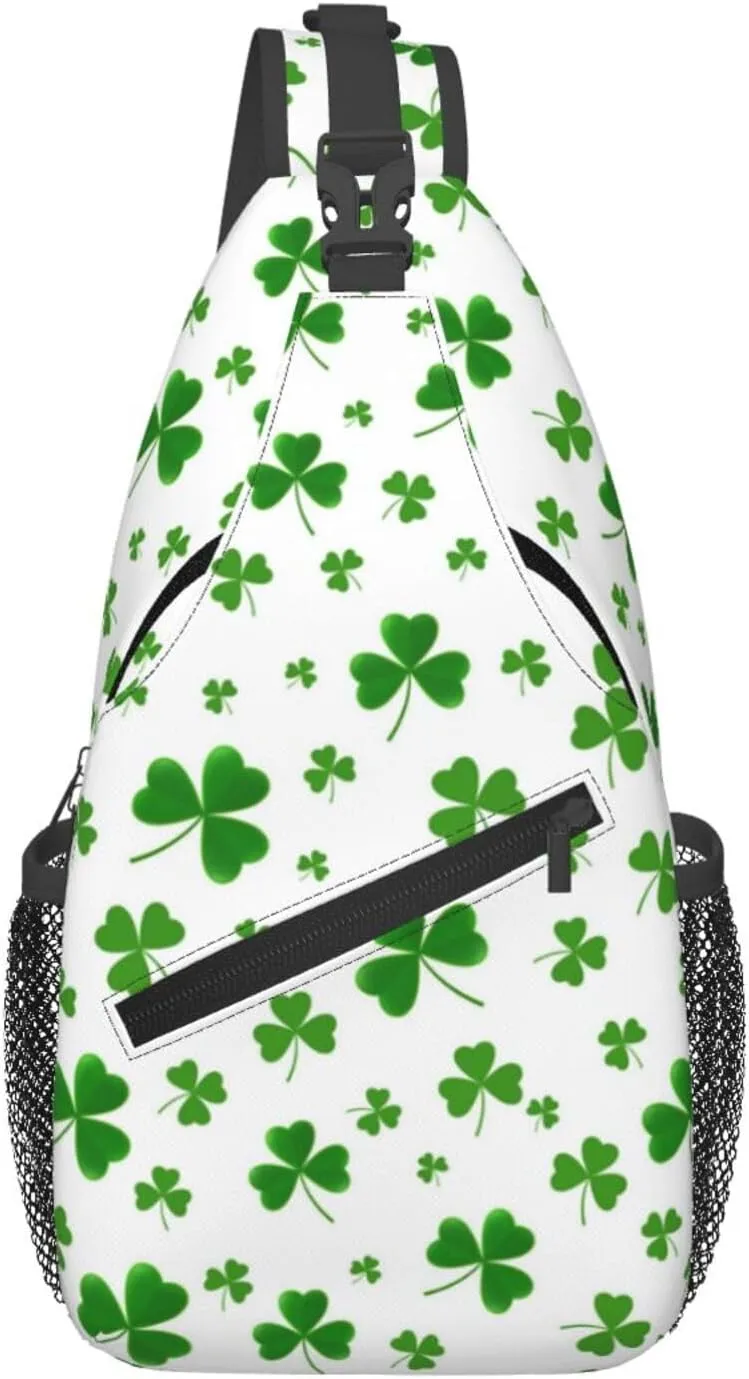 St Patricks Day Shamrock Crossbody Sling Backpack For Women Men, Fashion Adjustable Lucky Clover Chest Bag Green Shoulder Bag Sling Bag For Sport Travel Hiking Daypack