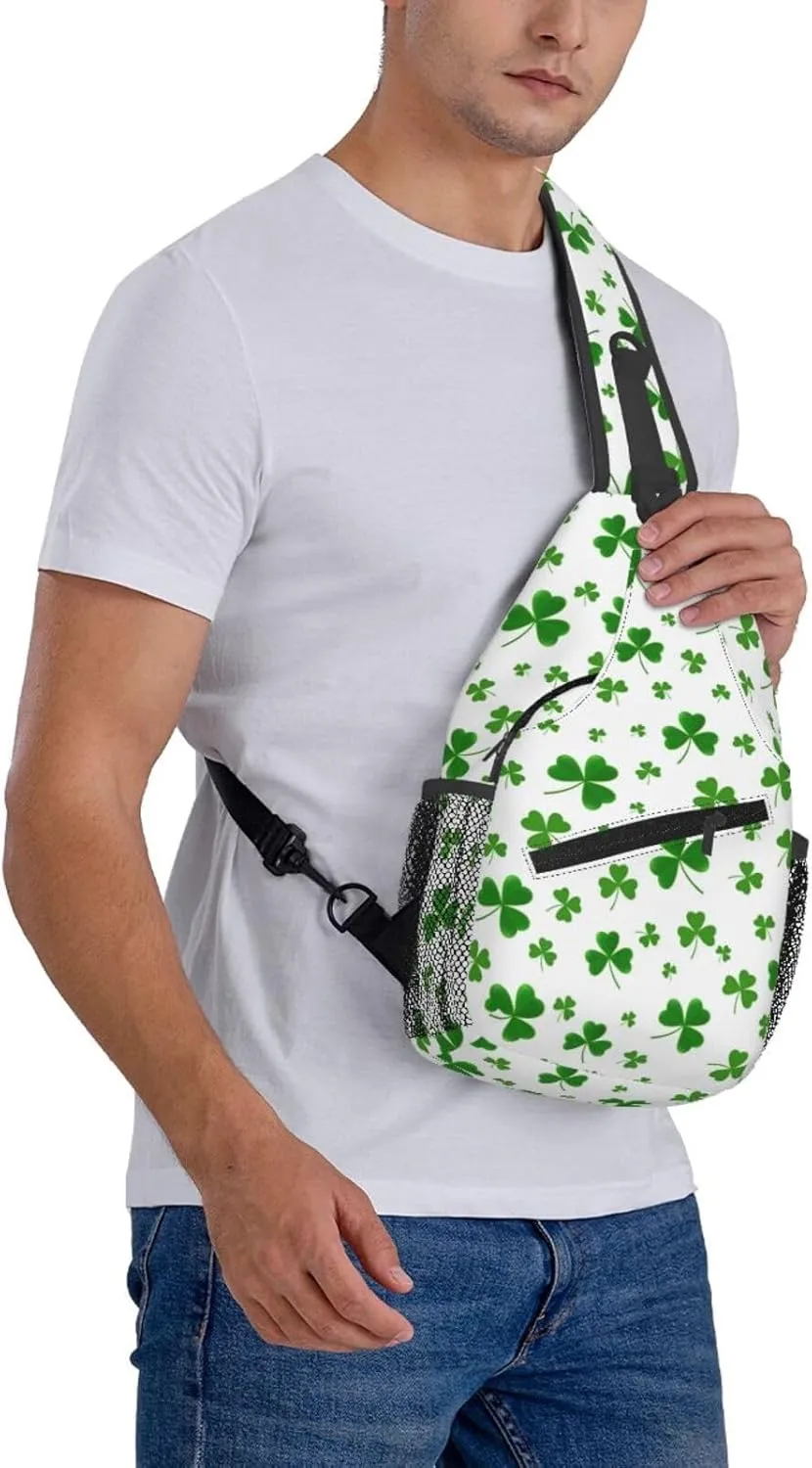 St Patricks Day Shamrock Crossbody Sling Backpack For Women Men, Fashion Adjustable Lucky Clover Chest Bag Green Shoulder Bag Sling Bag For Sport Travel Hiking Daypack