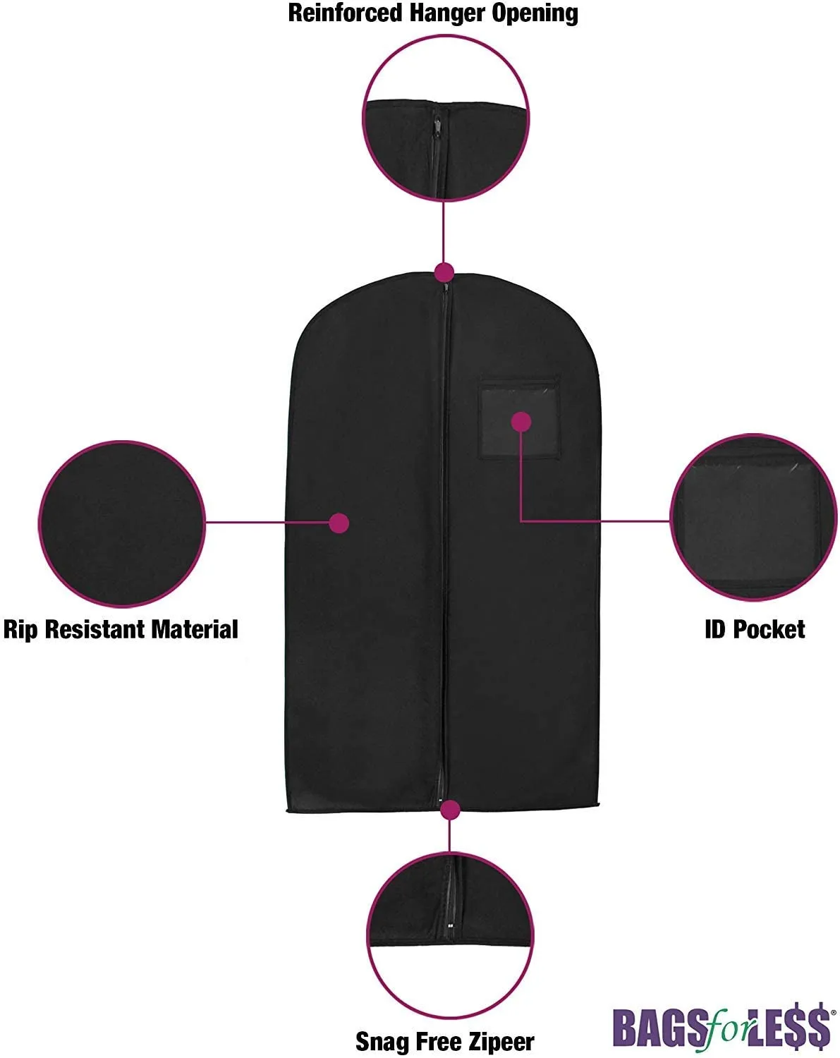 Suit and Dress Black Garment Bag Cover Hanging Carrier for Storage and Travel