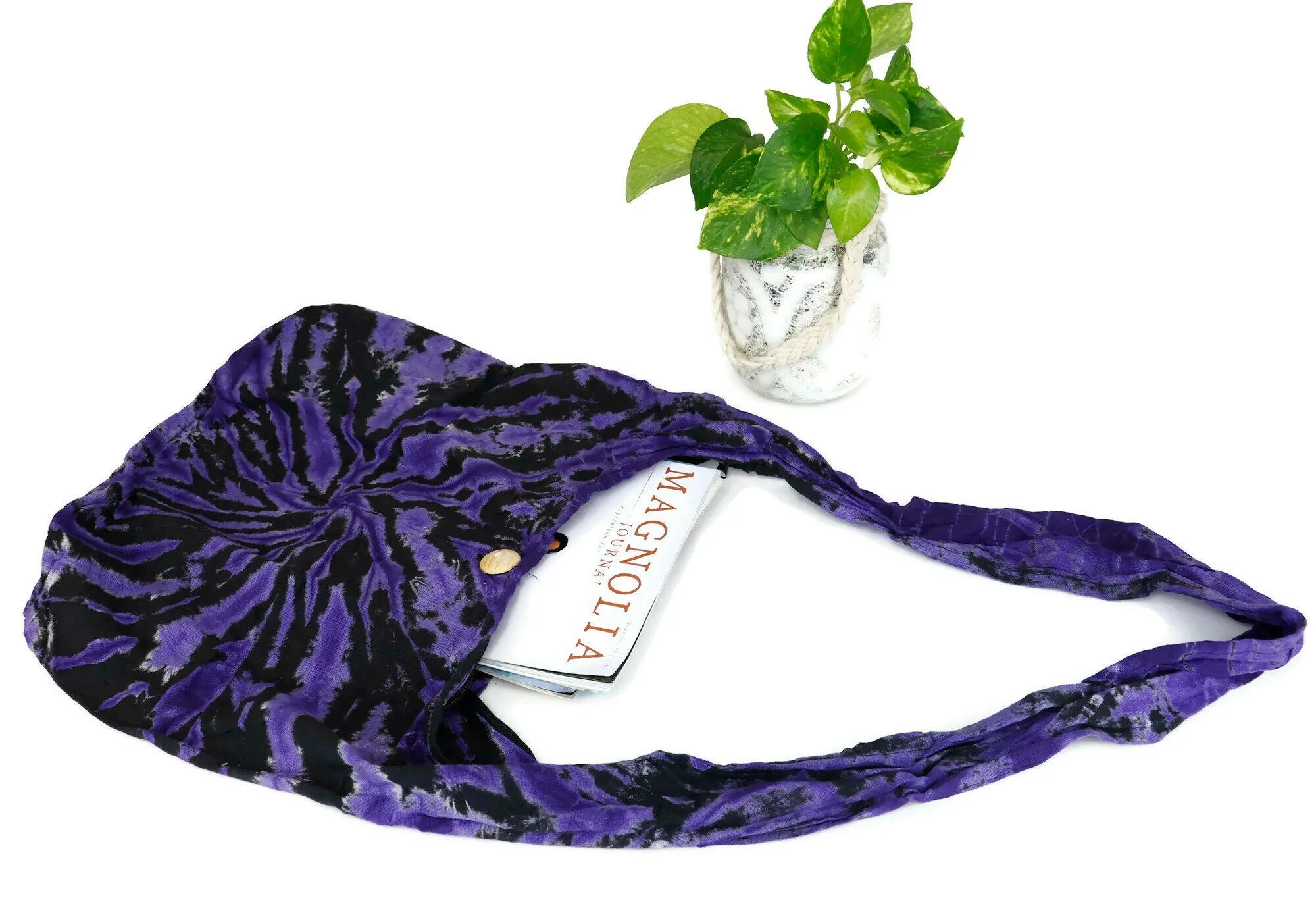 Tie Dye Bag Purse Crossbody Sling Hobo Boho Shoulder bag Hippie Bohemian cotton Messenger Bags Top Zip Firework Colorful Black Purple