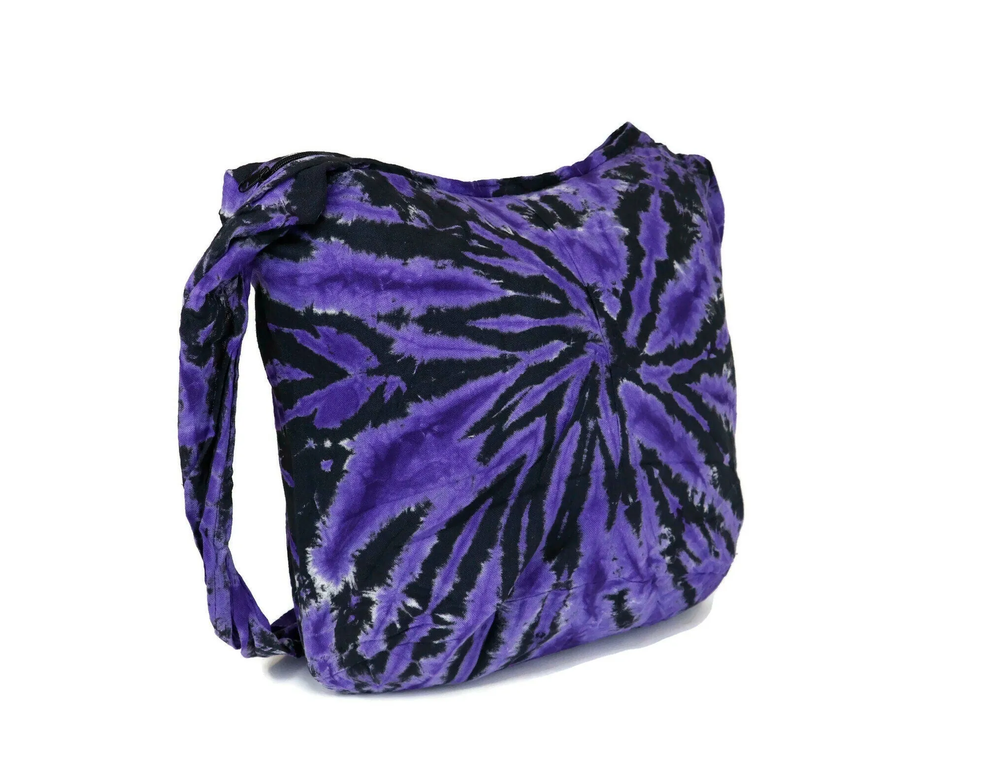 Tie Dye Bag Purse Crossbody Sling Hobo Boho Shoulder bag Hippie Bohemian cotton Messenger Bags Top Zip Firework Colorful Black Purple