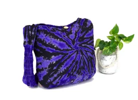 Tie Dye Bag Purse Crossbody Sling Hobo Boho Shoulder bag Hippie Bohemian cotton Messenger Bags Top Zip Firework Colorful Black Purple