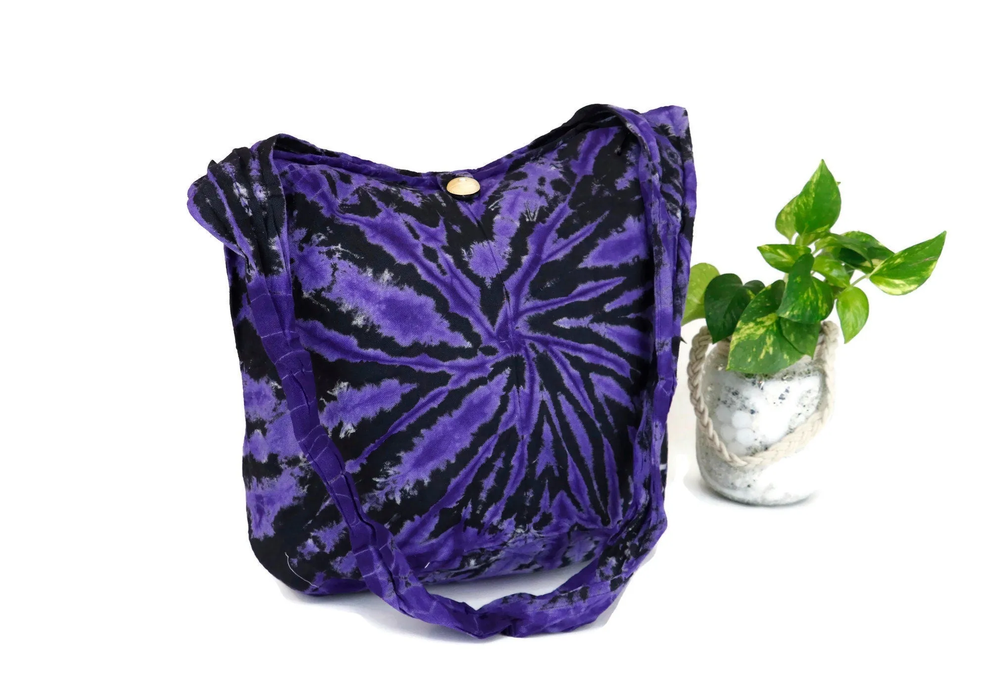 Tie Dye Bag Purse Crossbody Sling Hobo Boho Shoulder bag Hippie Bohemian cotton Messenger Bags Top Zip Firework Colorful Black Purple