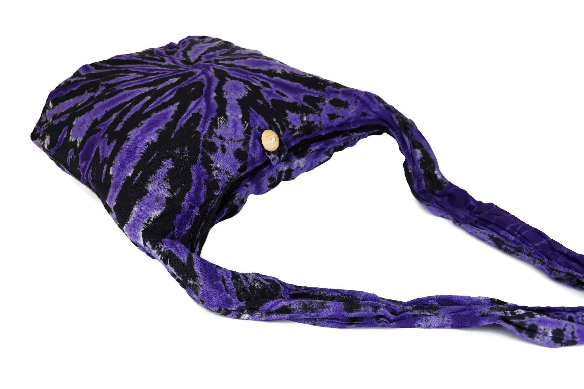 Tie Dye Bag Purse Crossbody Sling Hobo Boho Shoulder bag Hippie Bohemian cotton Messenger Bags Top Zip Firework Colorful Black Purple