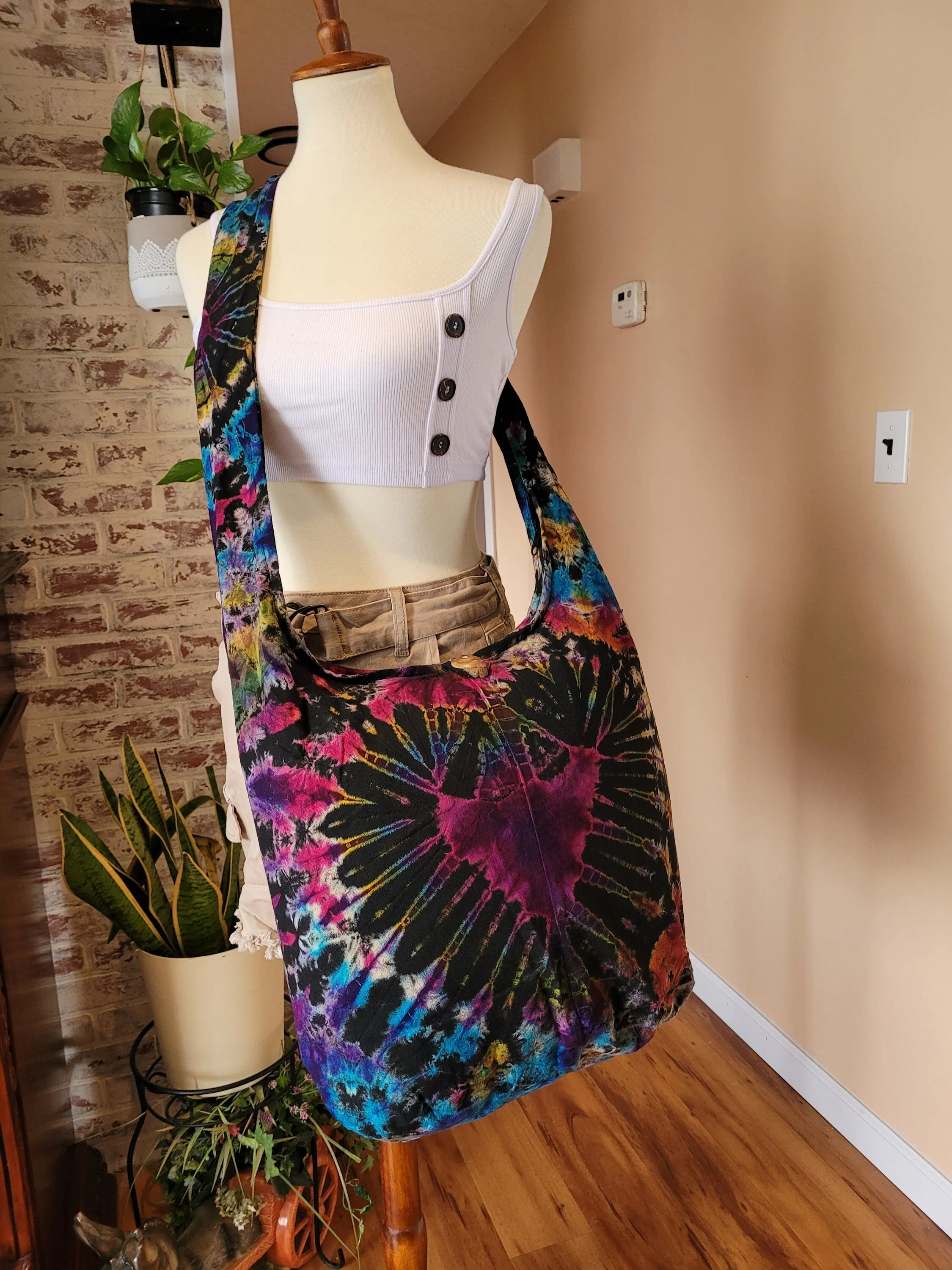 Tie Dye Bag Purse Crossbody Sling Hobo Boho Shoulder bag Hippie Bohemian cotton Messenger Bags Top Zip Firework Heart Colorful