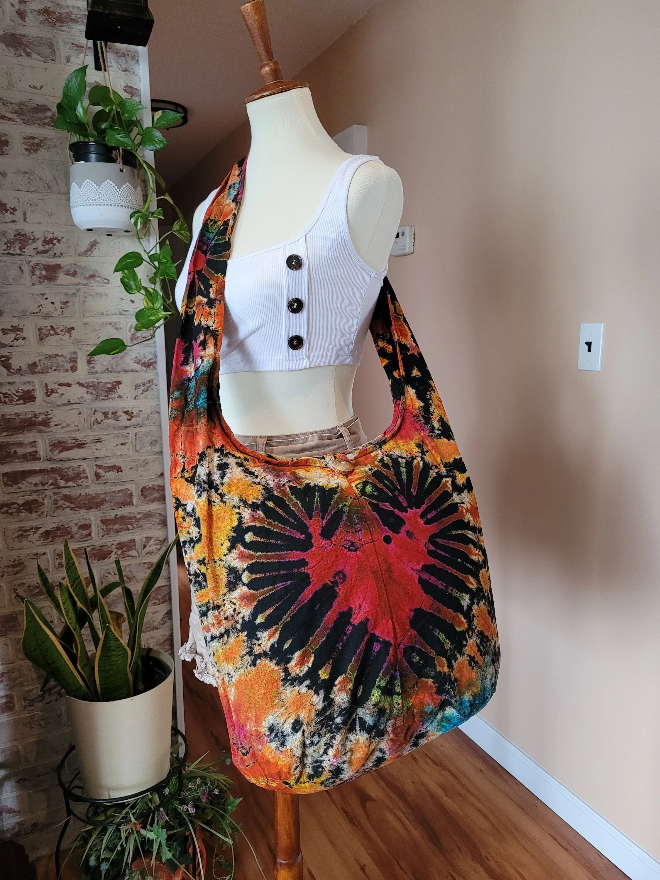Tie Dye Bag Purse Crossbody Sling Hobo Boho Shoulder bag Hippie Bohemian cotton Messenger Bags Top Zip Firework Heart Colorful