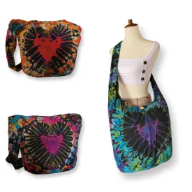 Tie Dye Bag Purse Crossbody Sling Hobo Boho Shoulder bag Hippie Bohemian cotton Messenger Bags Top Zip Firework Heart Colorful