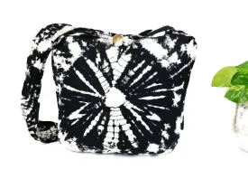 Tie Dye Hipster Hippie bag boho sling crossbody bag Bohemian Thai cotton Sling Bag Messenger Bags women tote bag Top Zip BlackoffWhite HT88